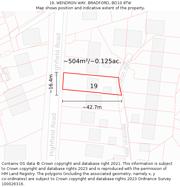 19, WENDRON WAY, BRADFORD, BD10 8TW: Plot and title map