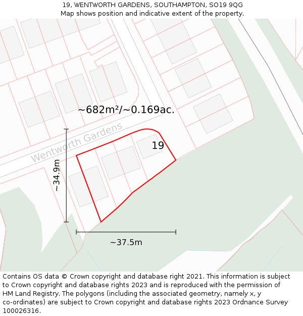 19, WENTWORTH GARDENS, SOUTHAMPTON, SO19 9QG: Plot and title map