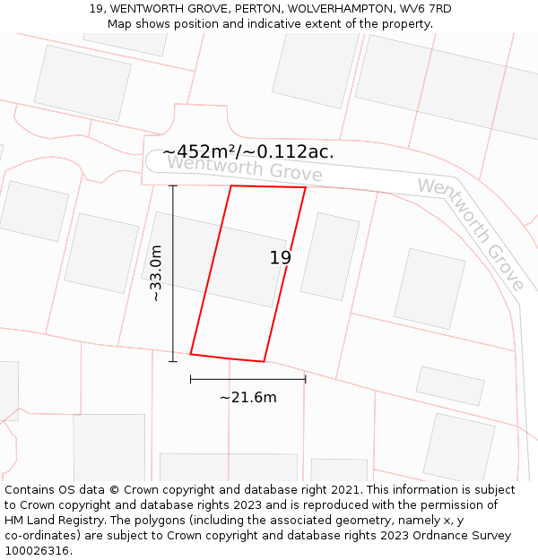 19, WENTWORTH GROVE, PERTON, WOLVERHAMPTON, WV6 7RD: Plot and title map