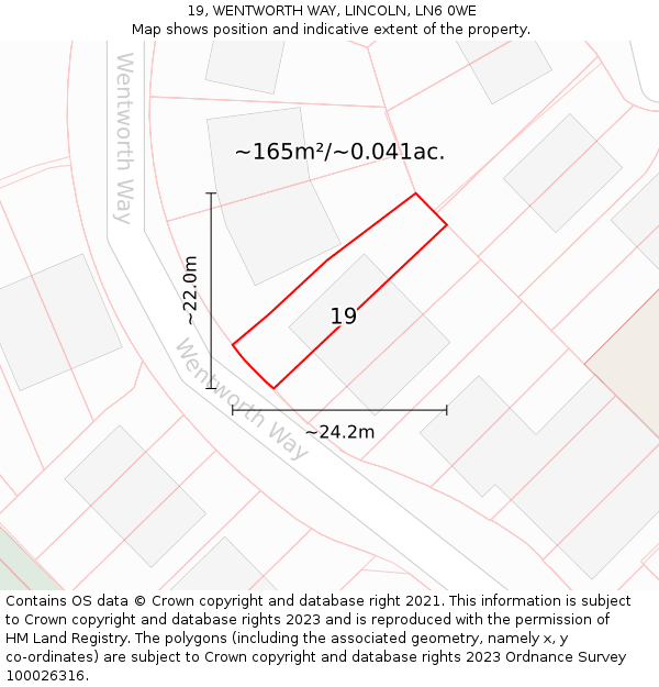 19, WENTWORTH WAY, LINCOLN, LN6 0WE: Plot and title map