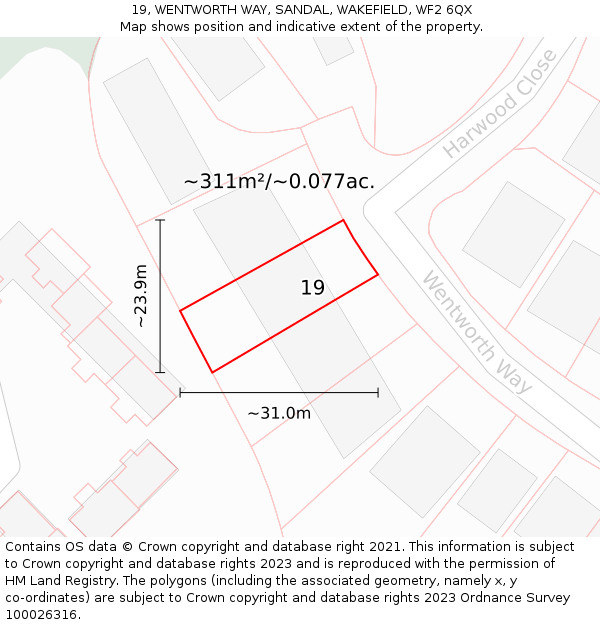 19, WENTWORTH WAY, SANDAL, WAKEFIELD, WF2 6QX: Plot and title map