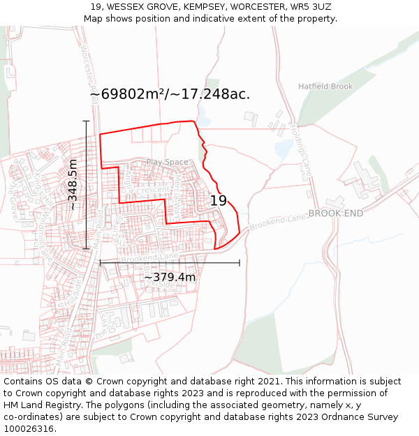 19, WESSEX GROVE, KEMPSEY, WORCESTER, WR5 3UZ: Plot and title map