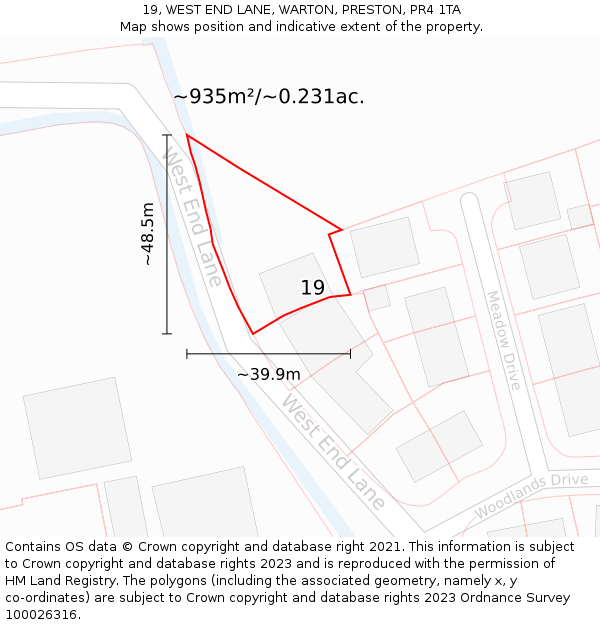 19, WEST END LANE, WARTON, PRESTON, PR4 1TA: Plot and title map