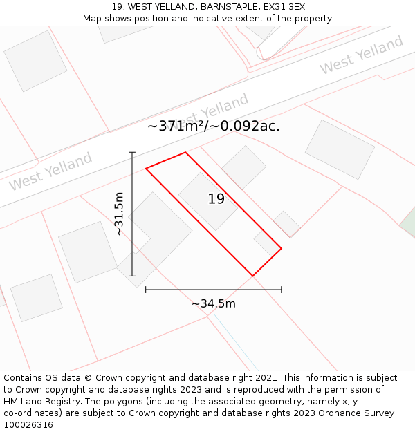 19, WEST YELLAND, BARNSTAPLE, EX31 3EX: Plot and title map