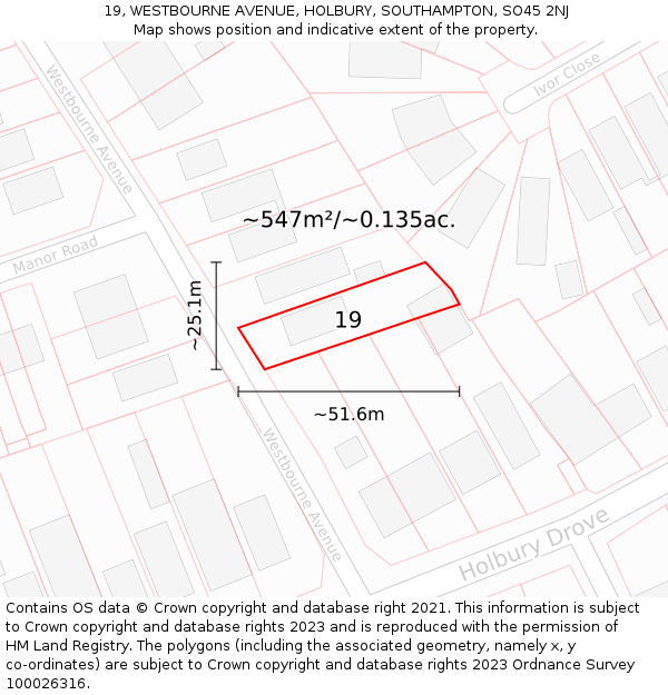 19, WESTBOURNE AVENUE, HOLBURY, SOUTHAMPTON, SO45 2NJ: Plot and title map