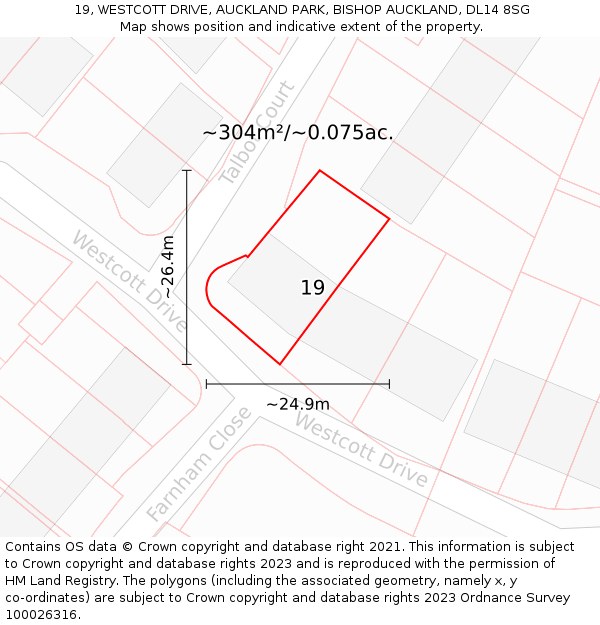 19, WESTCOTT DRIVE, AUCKLAND PARK, BISHOP AUCKLAND, DL14 8SG: Plot and title map