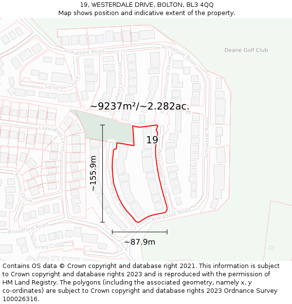 19, WESTERDALE DRIVE, BOLTON, BL3 4QQ: Plot and title map