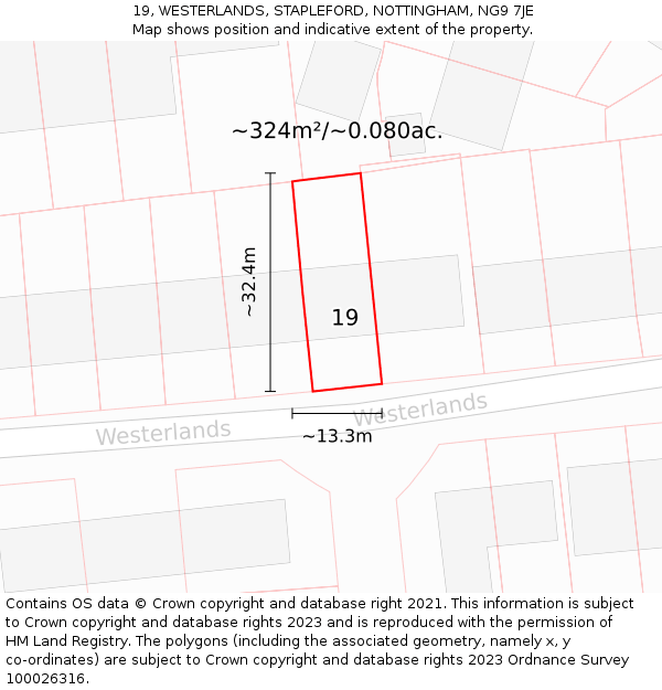 19, WESTERLANDS, STAPLEFORD, NOTTINGHAM, NG9 7JE: Plot and title map