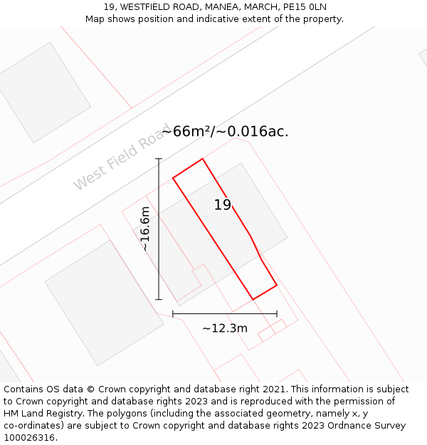 19, WESTFIELD ROAD, MANEA, MARCH, PE15 0LN: Plot and title map