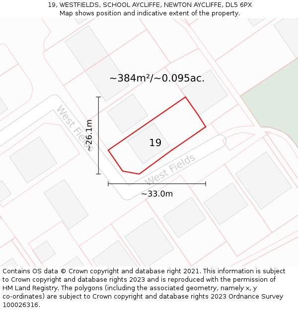 19, WESTFIELDS, SCHOOL AYCLIFFE, NEWTON AYCLIFFE, DL5 6PX: Plot and title map