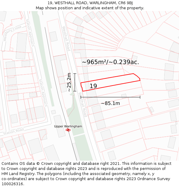 19, WESTHALL ROAD, WARLINGHAM, CR6 9BJ: Plot and title map