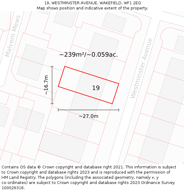 19, WESTMINSTER AVENUE, WAKEFIELD, WF1 2EG: Plot and title map