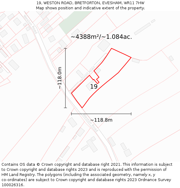 19, WESTON ROAD, BRETFORTON, EVESHAM, WR11 7HW: Plot and title map