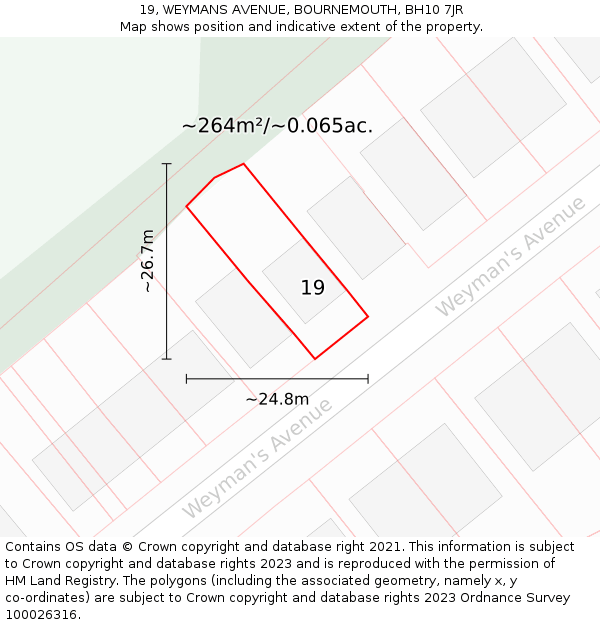 19, WEYMANS AVENUE, BOURNEMOUTH, BH10 7JR: Plot and title map