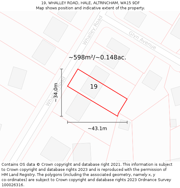 19, WHALLEY ROAD, HALE, ALTRINCHAM, WA15 9DF: Plot and title map