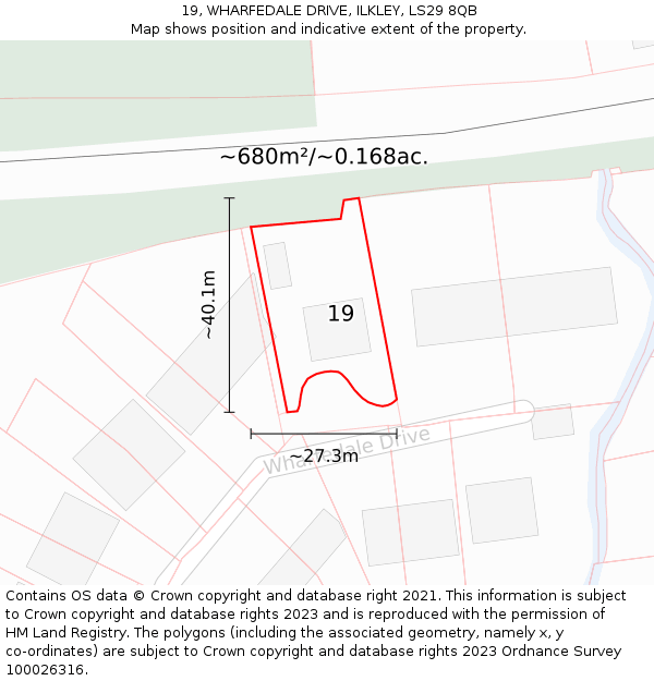 19, WHARFEDALE DRIVE, ILKLEY, LS29 8QB: Plot and title map