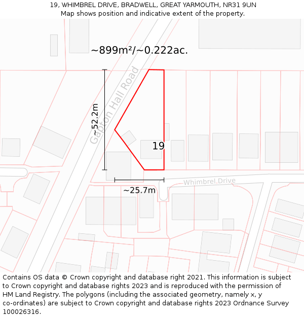 19, WHIMBREL DRIVE, BRADWELL, GREAT YARMOUTH, NR31 9UN: Plot and title map