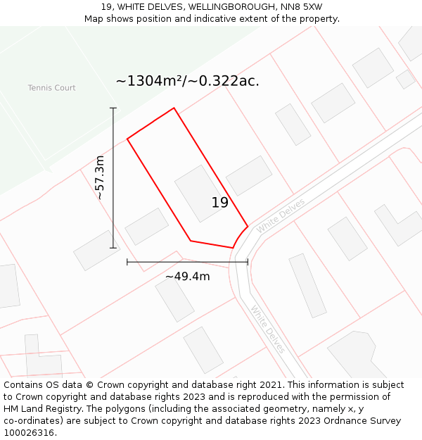 19, WHITE DELVES, WELLINGBOROUGH, NN8 5XW: Plot and title map