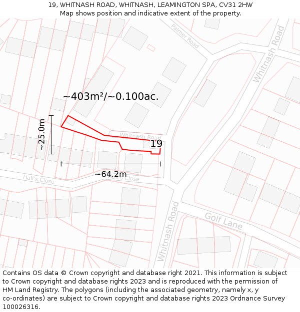 19, WHITNASH ROAD, WHITNASH, LEAMINGTON SPA, CV31 2HW: Plot and title map