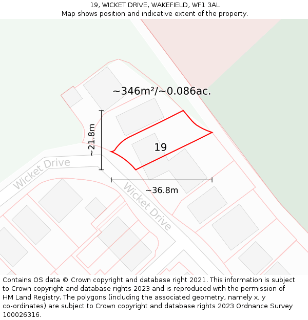 19, WICKET DRIVE, WAKEFIELD, WF1 3AL: Plot and title map