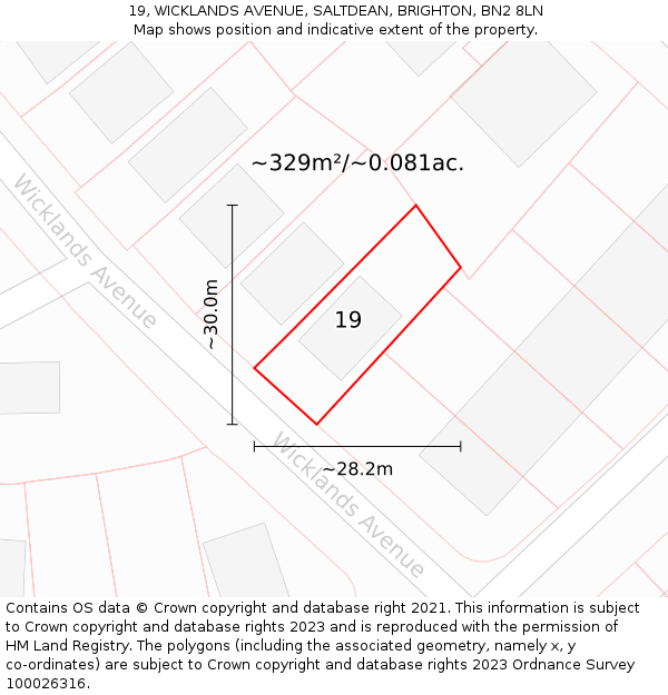 19, WICKLANDS AVENUE, SALTDEAN, BRIGHTON, BN2 8LN: Plot and title map