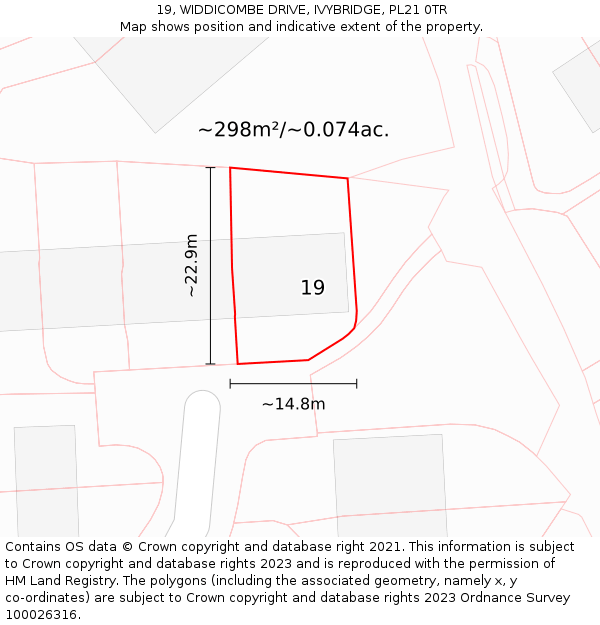 19, WIDDICOMBE DRIVE, IVYBRIDGE, PL21 0TR: Plot and title map