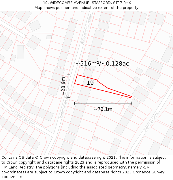 19, WIDECOMBE AVENUE, STAFFORD, ST17 0HX: Plot and title map