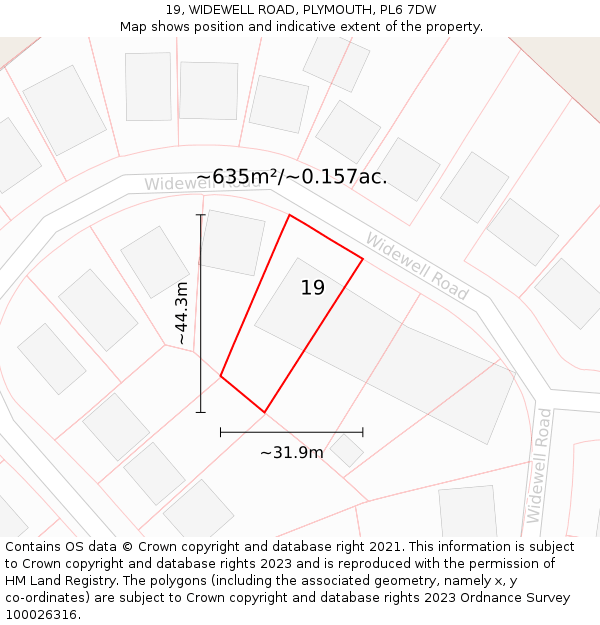 19, WIDEWELL ROAD, PLYMOUTH, PL6 7DW: Plot and title map