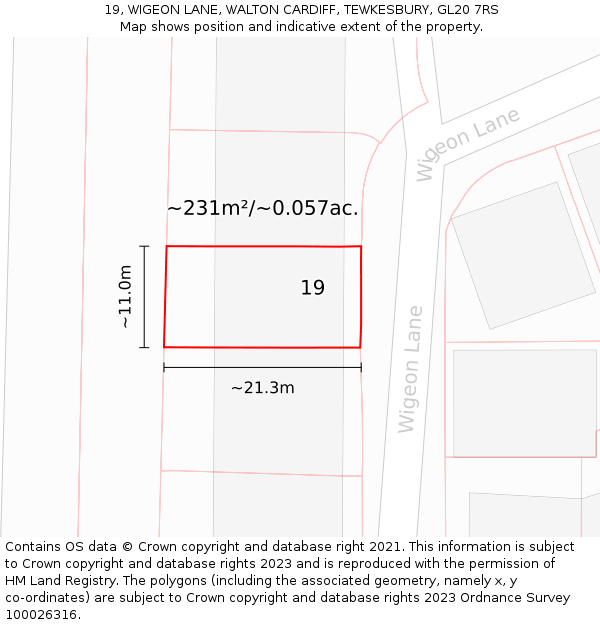 19, WIGEON LANE, WALTON CARDIFF, TEWKESBURY, GL20 7RS: Plot and title map