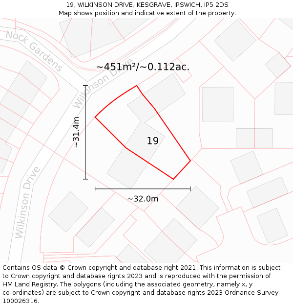 19, WILKINSON DRIVE, KESGRAVE, IPSWICH, IP5 2DS: Plot and title map