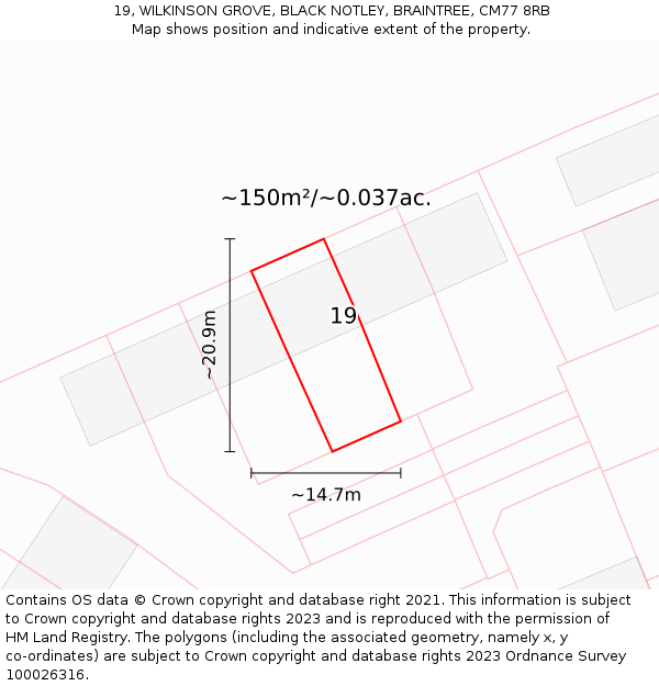 19, WILKINSON GROVE, BLACK NOTLEY, BRAINTREE, CM77 8RB: Plot and title map