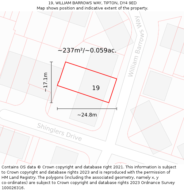 19, WILLIAM BARROWS WAY, TIPTON, DY4 9ED: Plot and title map