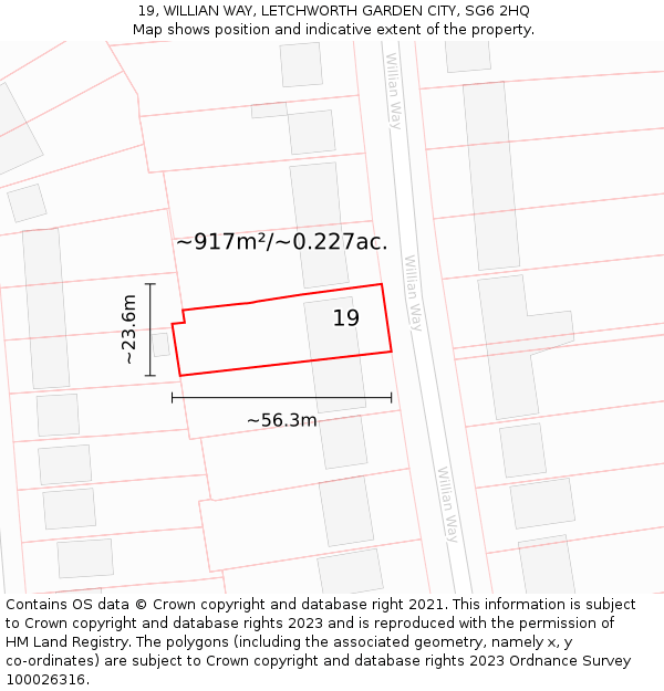 19, WILLIAN WAY, LETCHWORTH GARDEN CITY, SG6 2HQ: Plot and title map