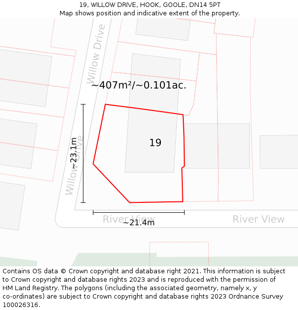 19, WILLOW DRIVE, HOOK, GOOLE, DN14 5PT: Plot and title map