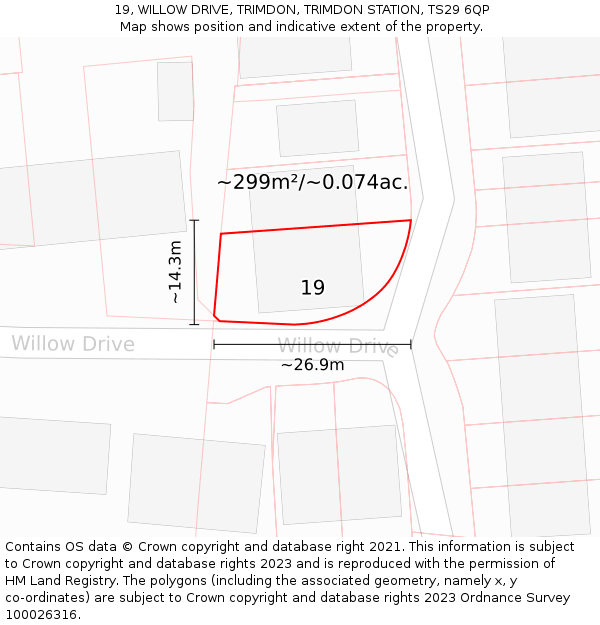 19, WILLOW DRIVE, TRIMDON, TRIMDON STATION, TS29 6QP: Plot and title map