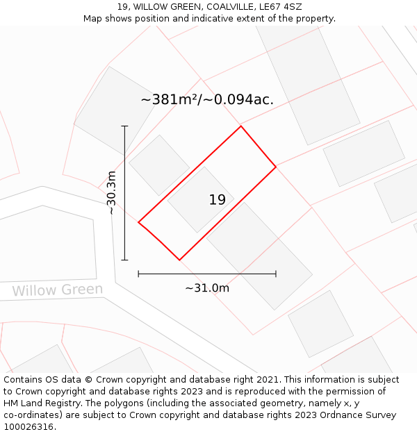 19, WILLOW GREEN, COALVILLE, LE67 4SZ: Plot and title map