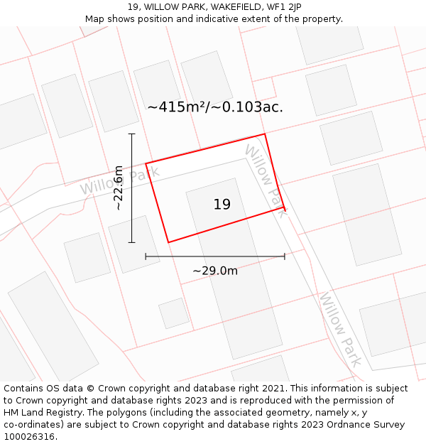 19, WILLOW PARK, WAKEFIELD, WF1 2JP: Plot and title map
