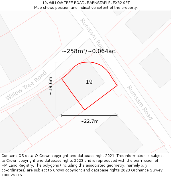 19, WILLOW TREE ROAD, BARNSTAPLE, EX32 9ET: Plot and title map