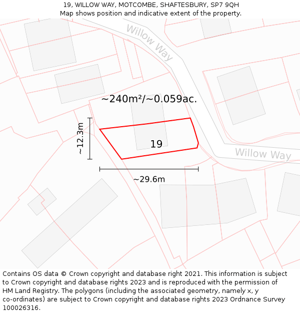 19, WILLOW WAY, MOTCOMBE, SHAFTESBURY, SP7 9QH: Plot and title map