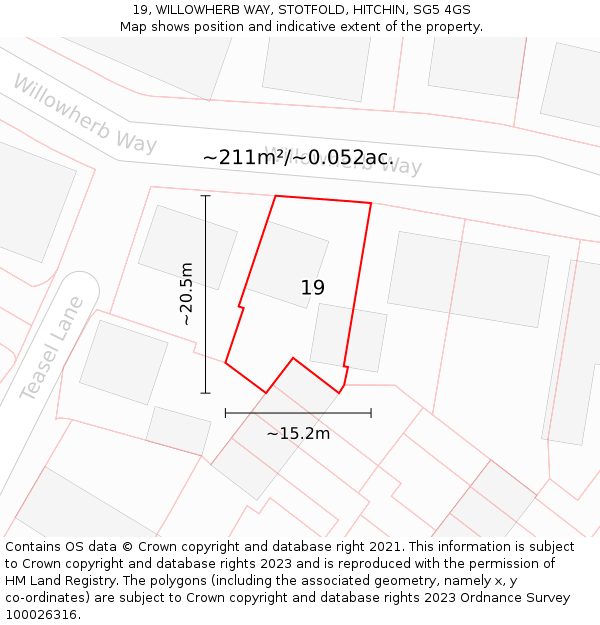 19, WILLOWHERB WAY, STOTFOLD, HITCHIN, SG5 4GS: Plot and title map