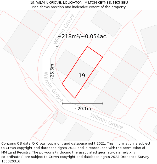 19, WILMIN GROVE, LOUGHTON, MILTON KEYNES, MK5 8EU: Plot and title map