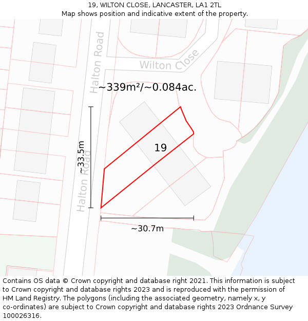 19, WILTON CLOSE, LANCASTER, LA1 2TL: Plot and title map