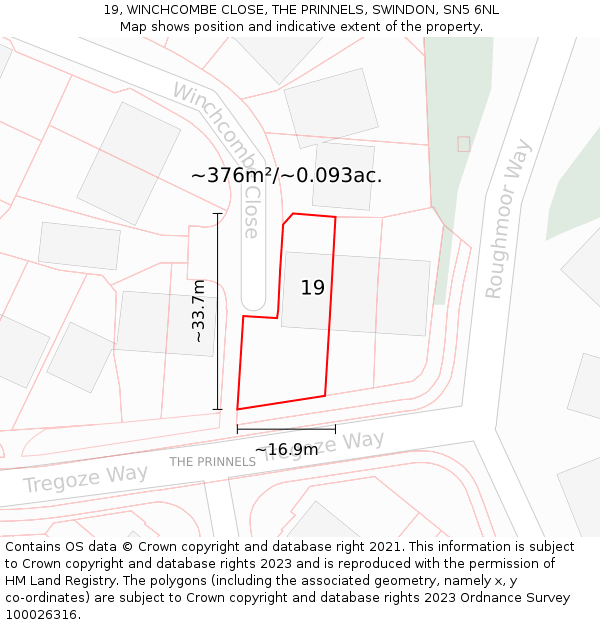 19, WINCHCOMBE CLOSE, THE PRINNELS, SWINDON, SN5 6NL: Plot and title map