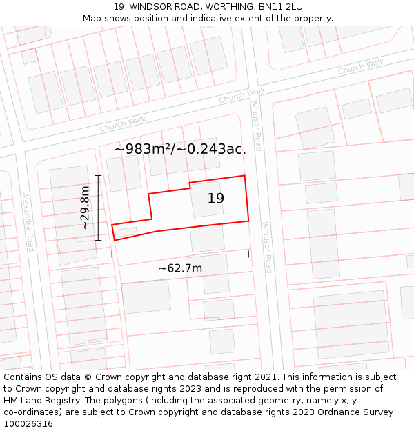 19, WINDSOR ROAD, WORTHING, BN11 2LU: Plot and title map