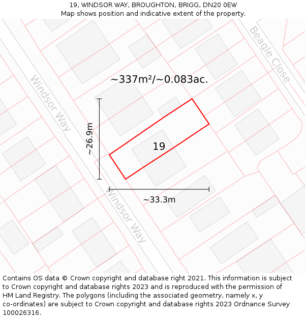 19, WINDSOR WAY, BROUGHTON, BRIGG, DN20 0EW: Plot and title map