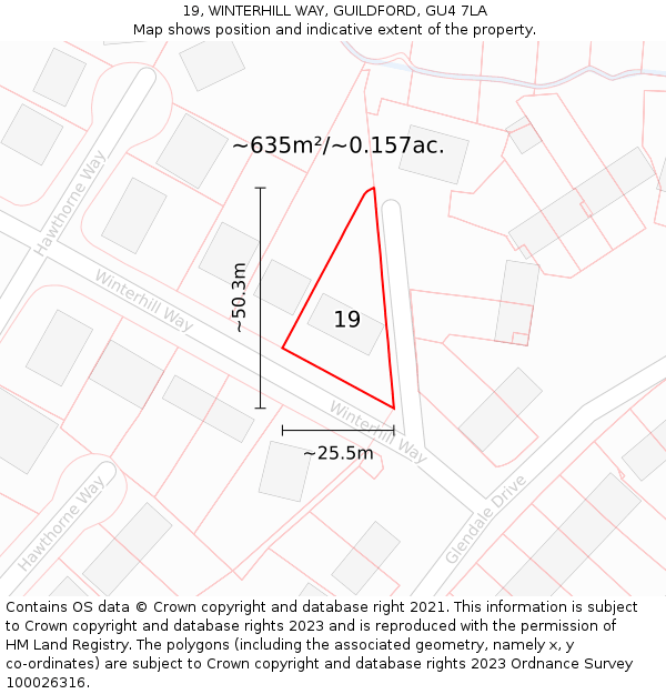 19, WINTERHILL WAY, GUILDFORD, GU4 7LA: Plot and title map