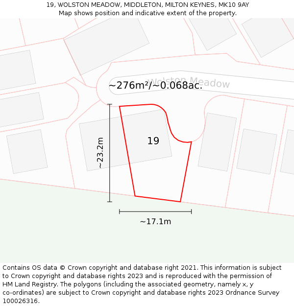 19, WOLSTON MEADOW, MIDDLETON, MILTON KEYNES, MK10 9AY: Plot and title map