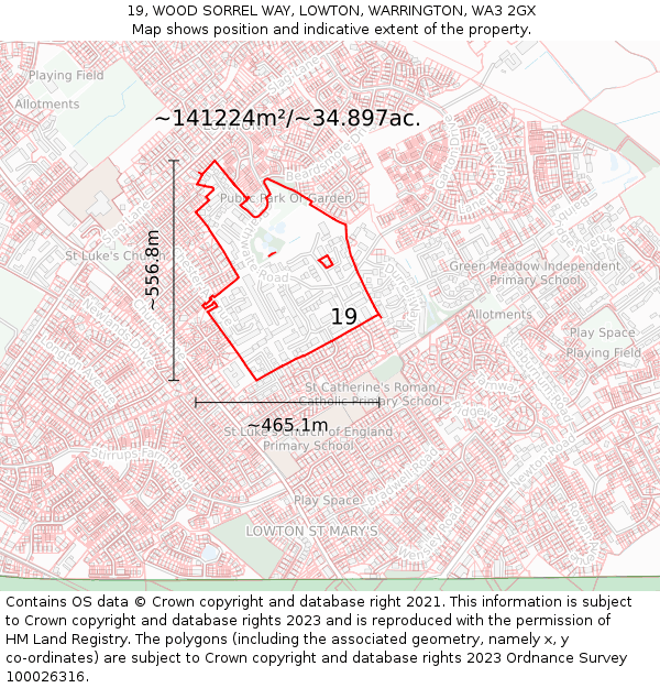 19, WOOD SORREL WAY, LOWTON, WARRINGTON, WA3 2GX: Plot and title map