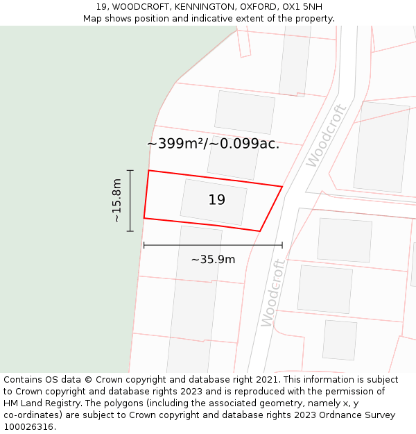 19, WOODCROFT, KENNINGTON, OXFORD, OX1 5NH: Plot and title map