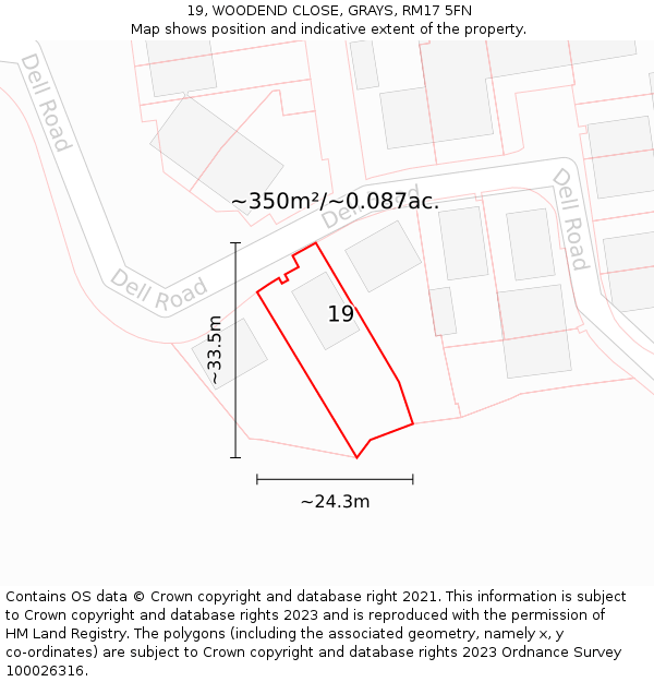 19, WOODEND CLOSE, GRAYS, RM17 5FN: Plot and title map